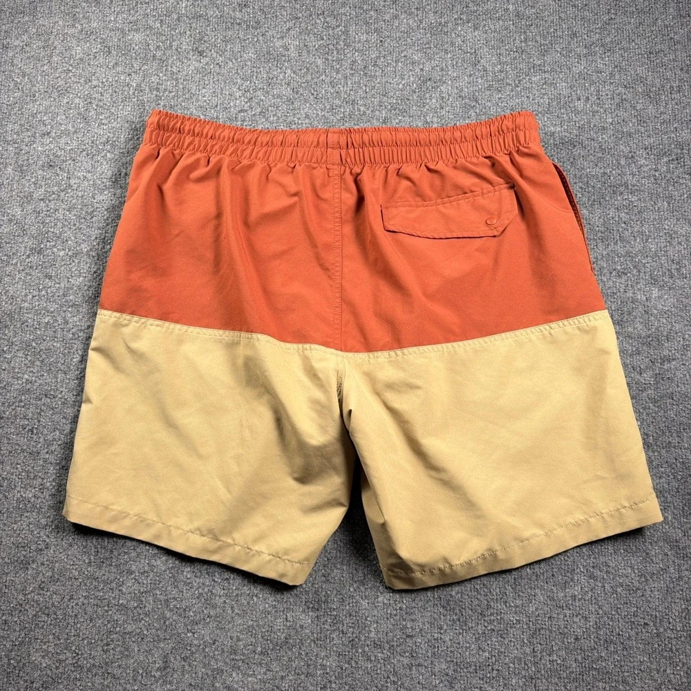 Duluth Trading Co Pier Genius Swim Trunks Mens XL Orange Tan Colorblock 9